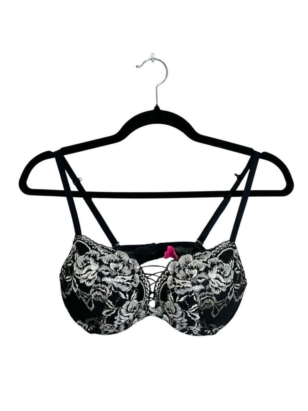 La Senza Beyond Sexy black silver lace padded push up bra 32 D